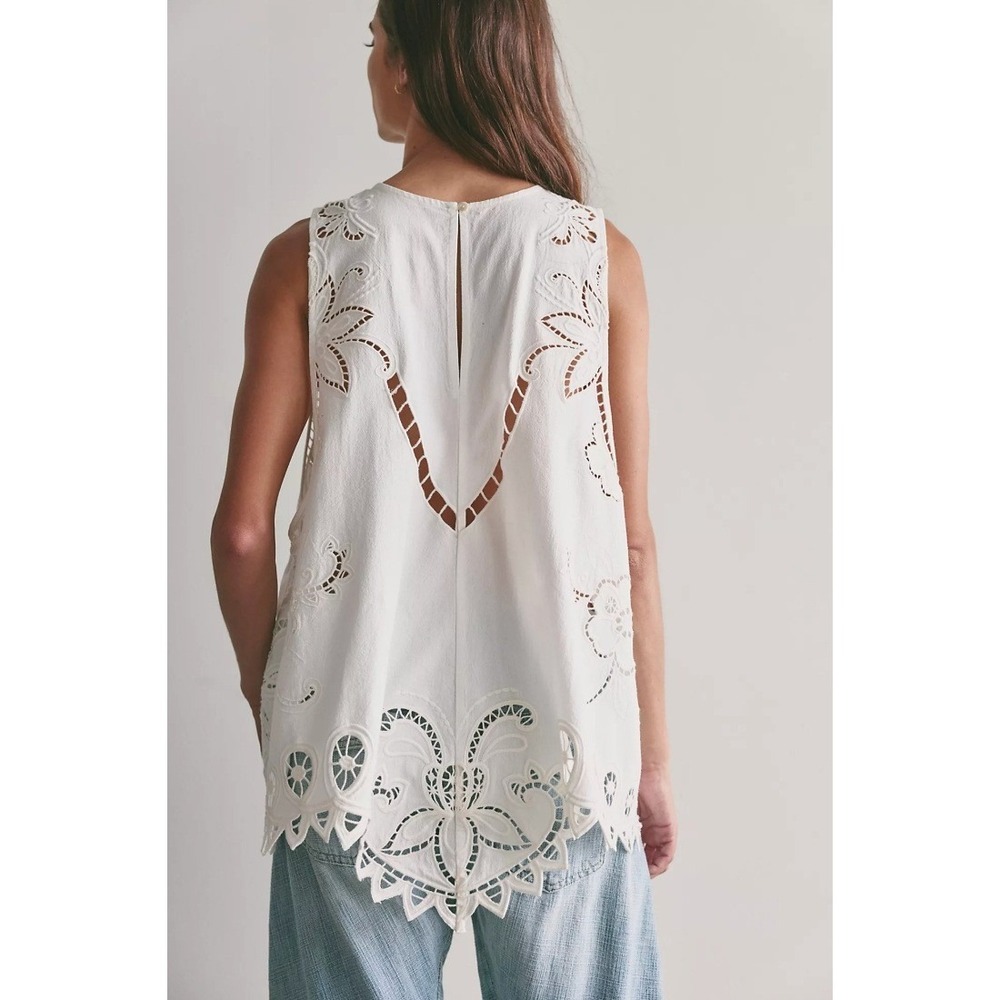 Free People Reina Cutwork Tunic Ivory S Floral Eyelet Embroidered Sleeveless Top